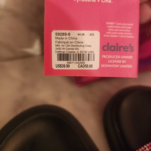 Barbie Pink and Black Slide Sandals with Matching Purse Size 8 And 8.5 - Picture 7 of 8